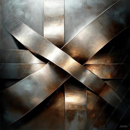 1051 - John Joseb Art - Schilderij geometrisch industrieel, Huis en Inrichting, Woonaccessoires | Schilderijen, Tekeningen en Foto's