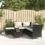 vidaXL 4-delige Loungeset met kussens poly rattan zwart, Tuin en Terras, Tuinsets en Loungesets, 5 zitplaatsen, Nieuw, Loungeset