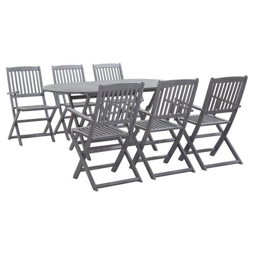 vidaXL 7-delige Tuinset massief acaciahout grijs, Tuin en Terras, Tuinsets en Loungesets, Tuinset, Nieuw, 6 zitplaatsen, Hardhout