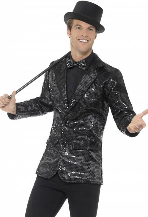 Zwarte Colbert met Pailletten Man, Kleding | Heren, Carnavalskleding en Feestkleding, Nieuw, Ophalen of Verzenden