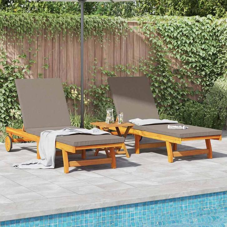 vidaXL Lounger 2-persoon 2 pcs Bruin Massief acaciahout, Tuin en Terras, Ligbedden, Nieuw, Verzenden