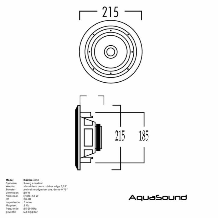 Speakerset Samba (Draaibare Tweeter) Mat Chroom Rond 215Mm, Audio, Tv en Foto, Radio's, Ophalen of Verzenden