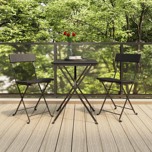 vidaXL Bistroset inklapbaar 3 st poly rattan zwart, Tuin en Terras, Tuinsets en Loungesets, Nieuw, 3 zitplaatsen, Rotan, Verzenden