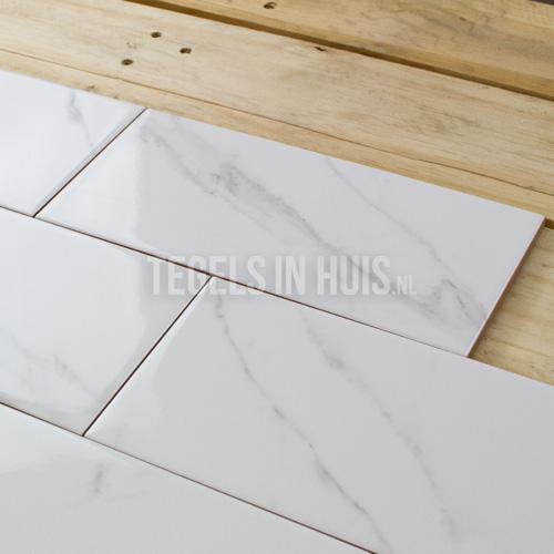 Wandtegel 10x20cm vlak marmer carrara bianco glans, Doe-het-zelf en Verbouw, Tegels, Wandtegels, Nieuw, 10 m² of meer, Keramiek