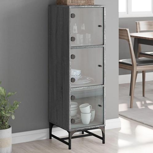 vidaXL buffetkast met glazen deuren 35x37x120 cm grijs, Huis en Inrichting, Kasten | Buffetkasten, 25 tot 50 cm, Nieuw, Overige houtsoorten