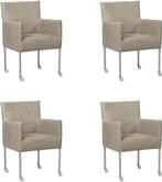 Set van 4 Lichtgrijze leren moderne kuipstoel - poot rond rv, Overige kleuren, Nieuw, Leer, Ophalen of Verzenden