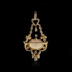 Broche Vintage 18k geelgouden opaal- en diamantpendel/broche