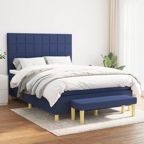 vidaXL Boxspring met matras stof blauw 140x200 cm, Huis en Inrichting, Slaapkamer | Bedden, 140 cm, 200 cm, Blauw, Tweepersoons