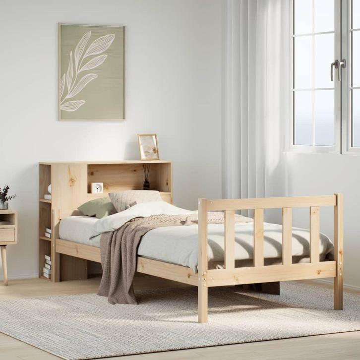 vidaXL Bed met boekenkast zonder matras massief grenenhout, Huis en Inrichting, Slaapkamer | Bedden, 90 cm, 190 cm of minder, Bruin