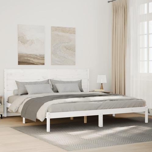 vidaXL Bedframe extra lang zonder matras massief hout wit, Huis en Inrichting, Slaapkamer | Bedden, Wit, Nieuw, Hout, Tweepersoons