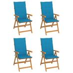 vidaXL Tuinstoelen 4 st met blauwe kussens massief teakhout, Tuin en Terras, Tuinstoelen, Verzenden, Nieuw, Teakhout