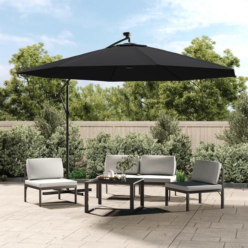 vidaXL Zweefparasol met LED-verlichting 350 cm zwart, Tuin en Terras, Parasols, Zweefparasol, Nieuw, 3 tot 4 meter, Verzenden
