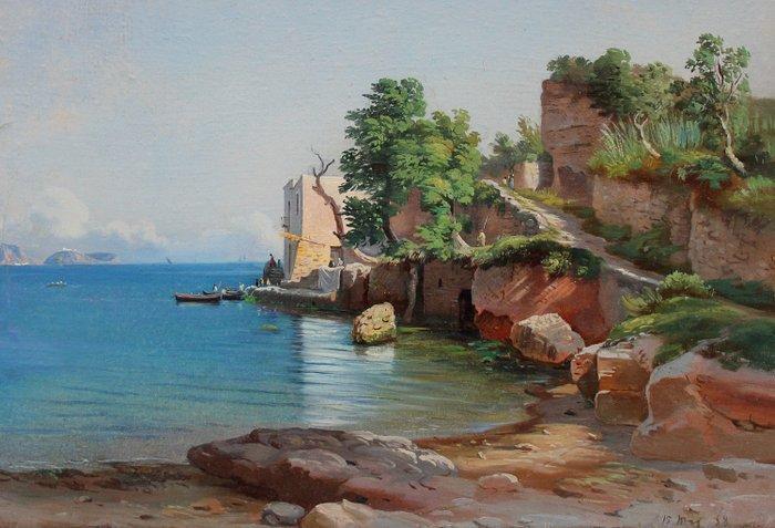 German or Austrian Romanticist School (XIX) - Coastal view, Antiek en Kunst, Kunst | Schilderijen | Klassiek