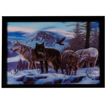 Poster 3D met Lijst - Wolven in Sneeuw & Mountains - 43x33cm beschikbaar voor biedingen
