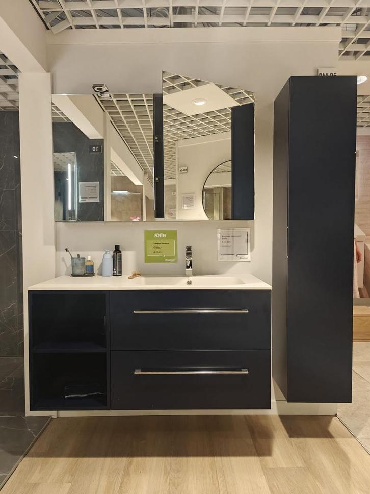 Badmeubel blauw 120cm met hoge kast, kraan complete set 0031, Huis en Inrichting, Badkamer | Badkamermeubels, Wastafelkast, Nieuw