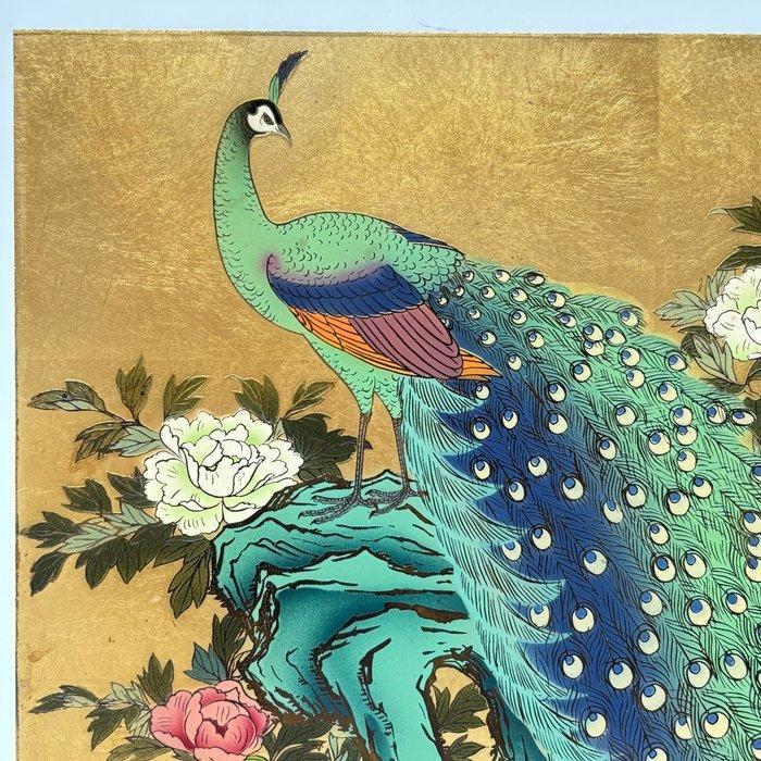 Panel - Peacock and peony Design Copper Plate by Miyakoshi, Antiek en Kunst, Antiek | Overige Antiek