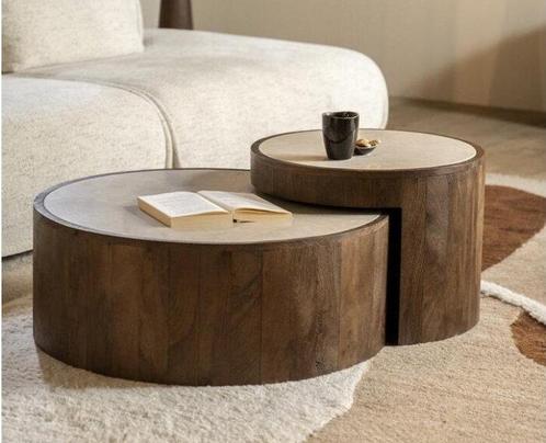 Salontafel Hazel set van 2 rond - bruin | Eleonora, Huis en Inrichting, Tafels | Salontafels, Nieuw, Ophalen of Verzenden