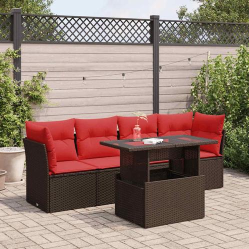 vidaXL 5-delige Loungeset met kussens poly rattan acacia, Tuin en Terras, Tuinsets en Loungesets, Loungeset, Nieuw, Rotan, Verzenden