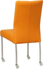 Oranje leren moderne eetkamerstoel - poot rond rvs met wiel, Nieuw, Leer, Ophalen of Verzenden, Eén