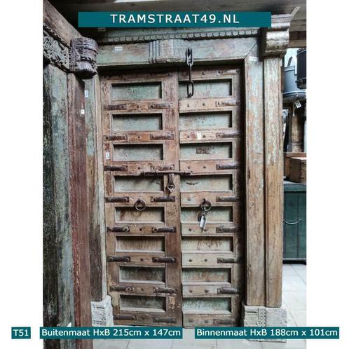 Oude Indiase deuren van Burmees teakhout + patinagroen verf, Huis en Inrichting, Overige Huis en Inrichting, Nieuw, Ophalen of Verzenden
