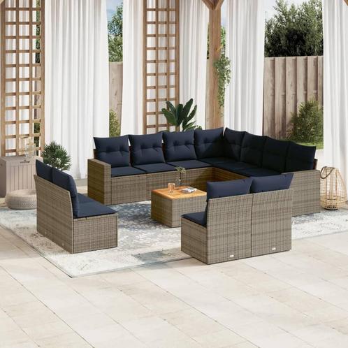 vidaXL 12-delige Loungeset met kussens poly rattan grijs, Tuin en Terras, Tuinsets en Loungesets, Loungeset, Nieuw, Rotan, Verzenden