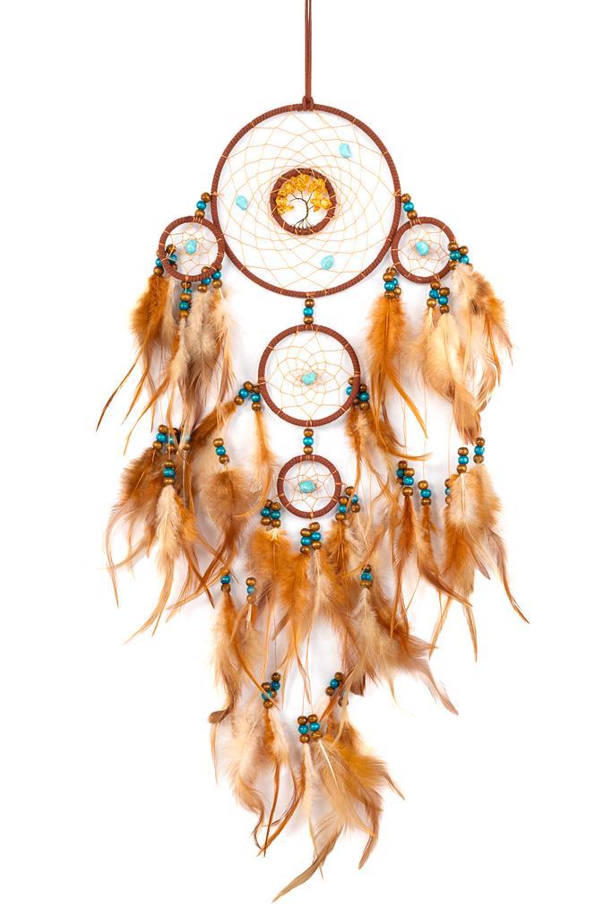 Dromenvanger Cognacbruin Dreamcatcher Veren Cognac Bruin Boh, Hobby en Vrije tijd, Feestartikelen, Carnaval, Feestartikel, Nieuw