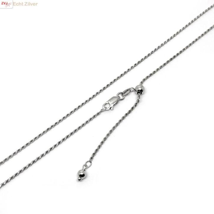 Zilveren rhodium rope ketting verstelbaar 55 cm rhodium, Sieraden, Tassen en Uiterlijk, Kettingen, Nieuw, Verzenden