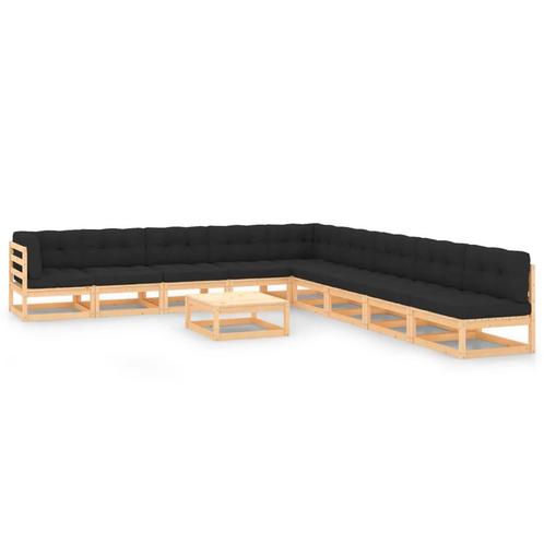 vidaXL 10-delige Loungeset met antracietkleurige kussens, Tuin en Terras, Tuinsets en Loungesets, Loungeset, Nieuw, Verzenden