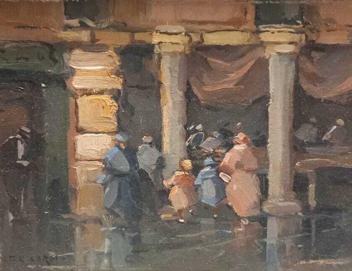 Nicolas De Corsi (1882-1956) - Portico con mercato, Antiek en Kunst, Kunst | Schilderijen | Klassiek