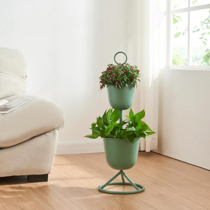 Plantenstandaard Alphen 2 bloempotten 76,5x26 cm groen [en.c, Tuin en Terras, Bloembakken en Plantenbakken, Verzenden