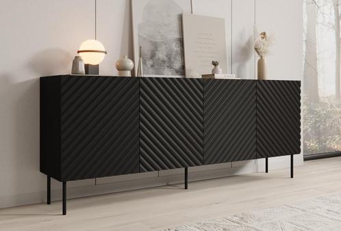 Meubella | Dressoir zwart 200cm 4 deuren - Opbergkast, Huis en Inrichting, Kasten | Dressoirs, 25 tot 50 cm, Nieuw, 200 cm of meer