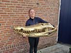 Beeld, XXL 105cm! Bronze Crocodile Skull 27kg+ - 57 cm -