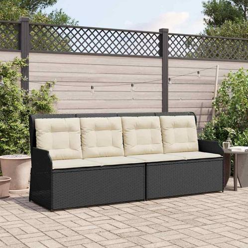 vidaXL Tuinbank met kussen Zwart Poly riet, Tuin en Terras, Tuinsets en Loungesets, Nieuw, Rotan, Verzenden