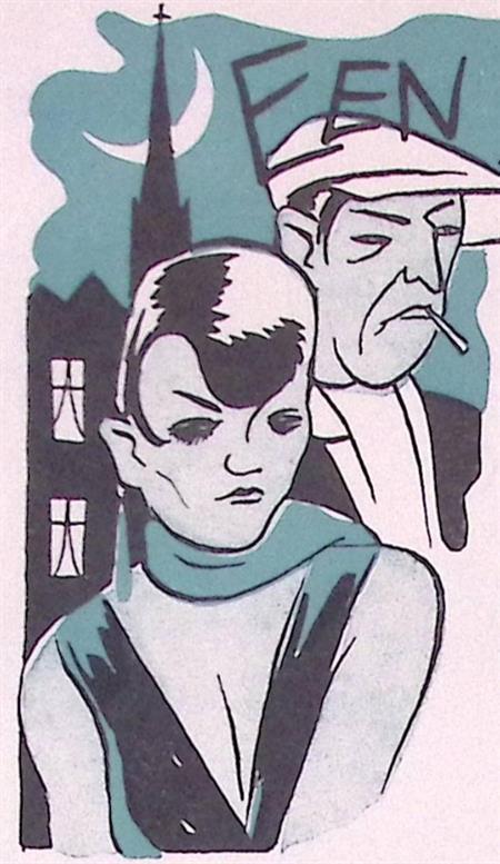 Twee personen met kerk en maan in zwart en blauw (Lithos), Antiek en Kunst, Kunst | Litho's en Zeefdrukken, Verzenden