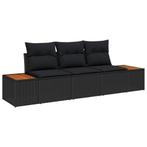 vidaXL Tuin Sofa Set met kussen 3 pcs Zwart poly rattan, Tuin en Terras, Tuinsets en Loungesets, Verzenden, Nieuw, Rotan