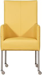 Gele leren moderne eetkamerstoel - poot rond rvs met wiel -, Huis en Inrichting, Stoelen, Nieuw, Leer, Ophalen of Verzenden, Eén
