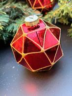 Esse Italia: rode kerstbal van glas in vakjes met gouden, Diversen, Kerst, Nieuw