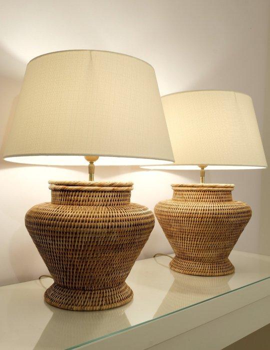 Set Grote Luxe Rotan Tafellampen XL - Tafellamp (2) - Rotan, Antiek en Kunst, Curiosa en Brocante