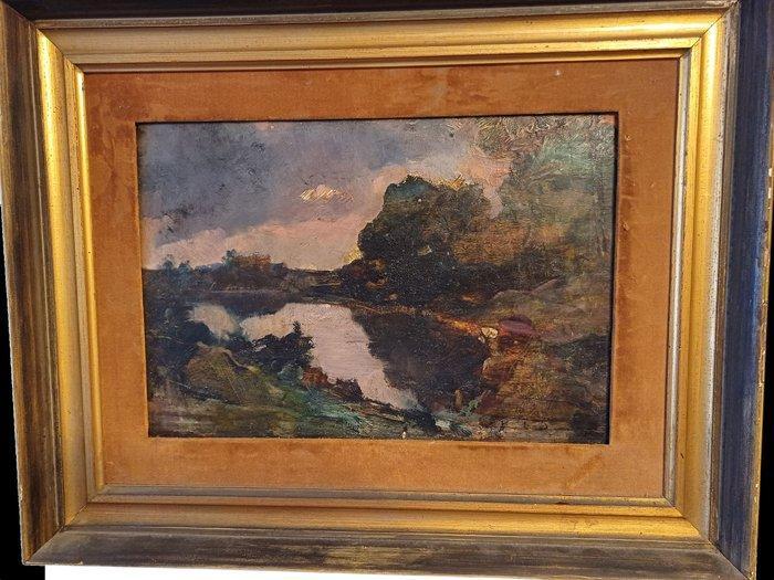 Antonio Fontanesi (1818–1882) - Paesaggio con fiume, Antiek en Kunst, Kunst | Schilderijen | Klassiek