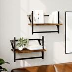 vidaXL Wandschappen met stangen 2 st 40x25x30 cm gerookt, Huis en Inrichting, Woonaccessoires | Wandplanken en Boekenplanken, Verzenden