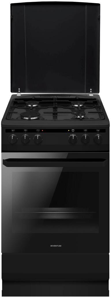 Inventum VFG5020GZWA gas fornuis - zwart - 50 cm breed, Witgoed en Apparatuur, Fornuizen, 45 tot 60 cm, Vrijstaand, 4 kookzones