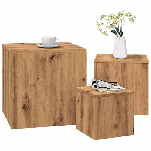 vidaXL Bijzettafels 3 st bewerkt hout artisanaal eikenkleur, Huis en Inrichting, Tafels | Bijzettafels, Nieuw, Verzenden