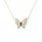 14 karaat Goud - Ketting met hanger Saffier - Diamant