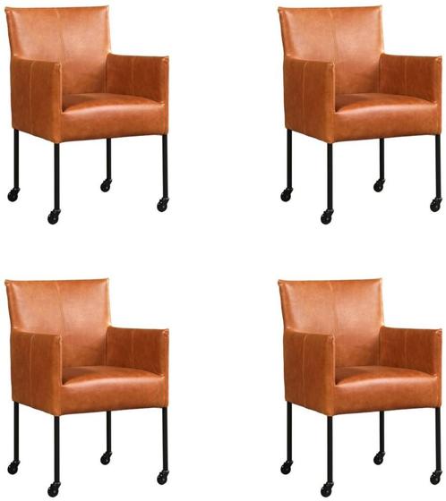 Set van 4 Cognac leren moderne kuipstoel - poot rond zwart m, Huis en Inrichting, Stoelen, Vier, Overige kleuren, Nieuw, Leer