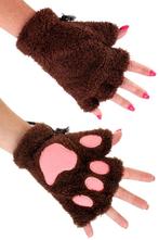 Dierenpoot Vingerloze Handschoenen Donkerbruin Pluche Vinger, Ophalen of Verzenden, Nieuw, Feestartikel, Carnaval