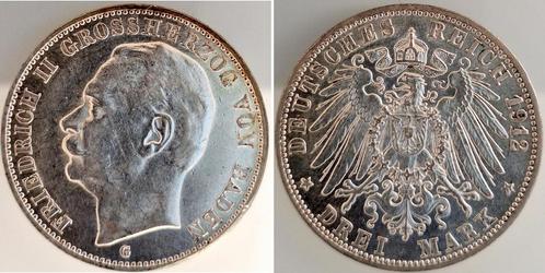 3 Mark Duitsland 3 M Friedrich Ii v Baden 1912 G vz/stgl..., Postzegels en Munten, Munten | Europa | Niet-Euromunten, Verzenden