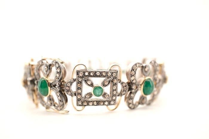 Armband - 9 kt. Geel goud, Zilver Smaragd - Diamanten, Sieraden, Tassen en Uiterlijk, Armbanden