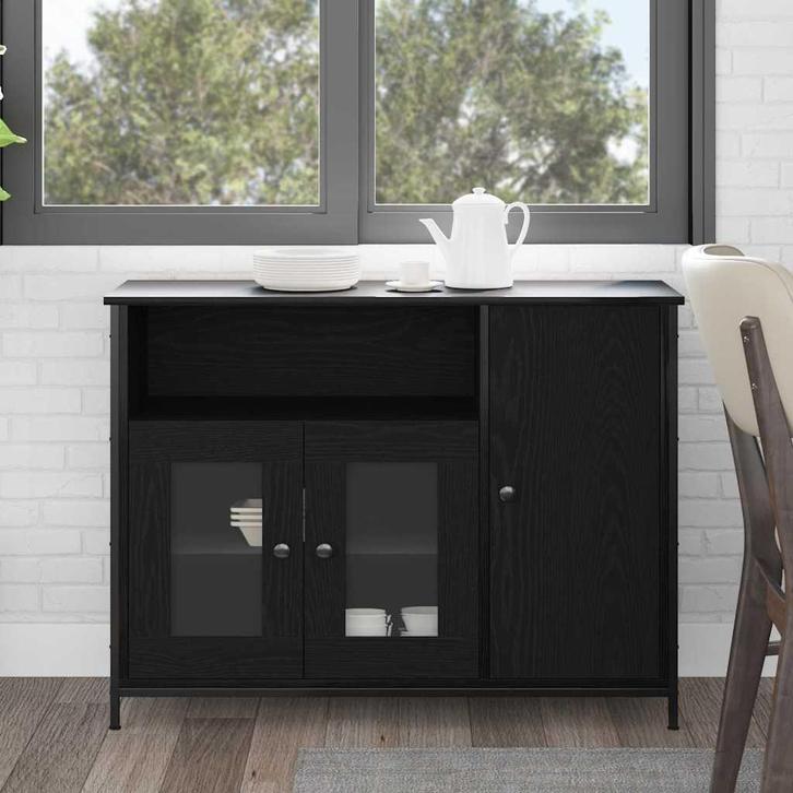 vidaXL Dressoir Zwart eiken 100 x 35 x 75 cm Bewerkt hout, Huis en Inrichting, Kasten | Dressoirs, Nieuw, 100 tot 150 cm, Overige houtsoorten