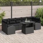 vidaXL 8-delige tuinset met kussens in zwart poly riet, Verzenden, Nieuw, Rotan, Tuinset