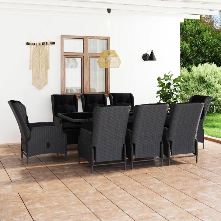 vidaXL 9-delige Tuinset met kussens poly rattan donkergrijs, Tuin en Terras, Tuinsets en Loungesets, Tuinset, Nieuw, 8 zitplaatsen
